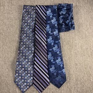 Men’s Fashion Tie Lot 3 Ties Blue Purple Floral Business Striped Bonus